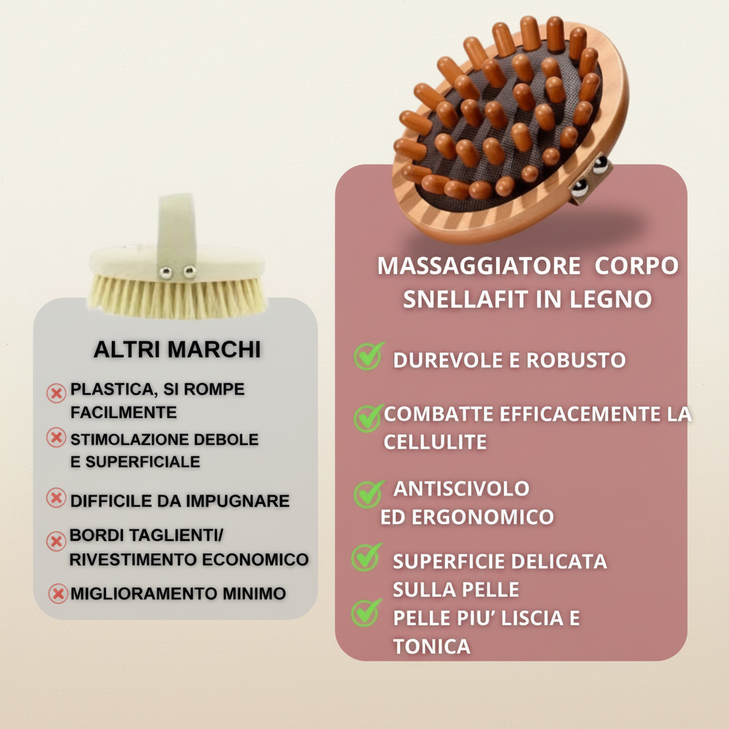 Spazzola anticellulite in legno – Favorisce la circolazione sanguigna e leviga la pelle